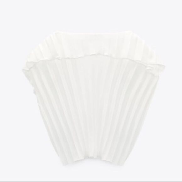 Zara Crop White Ruffle Drop Sleeve Pleated Soft Girl Top Blouse Size S - Picture 9 of 14